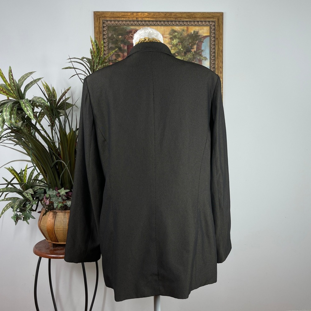 Le Suit Blazer Women 18 Black Polyester Rayon Pinstripe Four Button Front - Picture 4 of 8